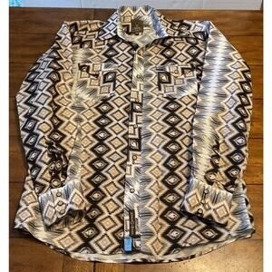 Rodeo West Pearl Snap Aztec Shirt Men Size M Brown Long Sleeve Western Rodeo